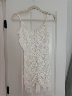 For Love And Lemons Cream Lace Ruched Mini Dress
